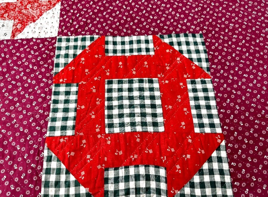 Farmhouse PA c 1900 Monkey Wrench QUILT Antique Cranberry Red