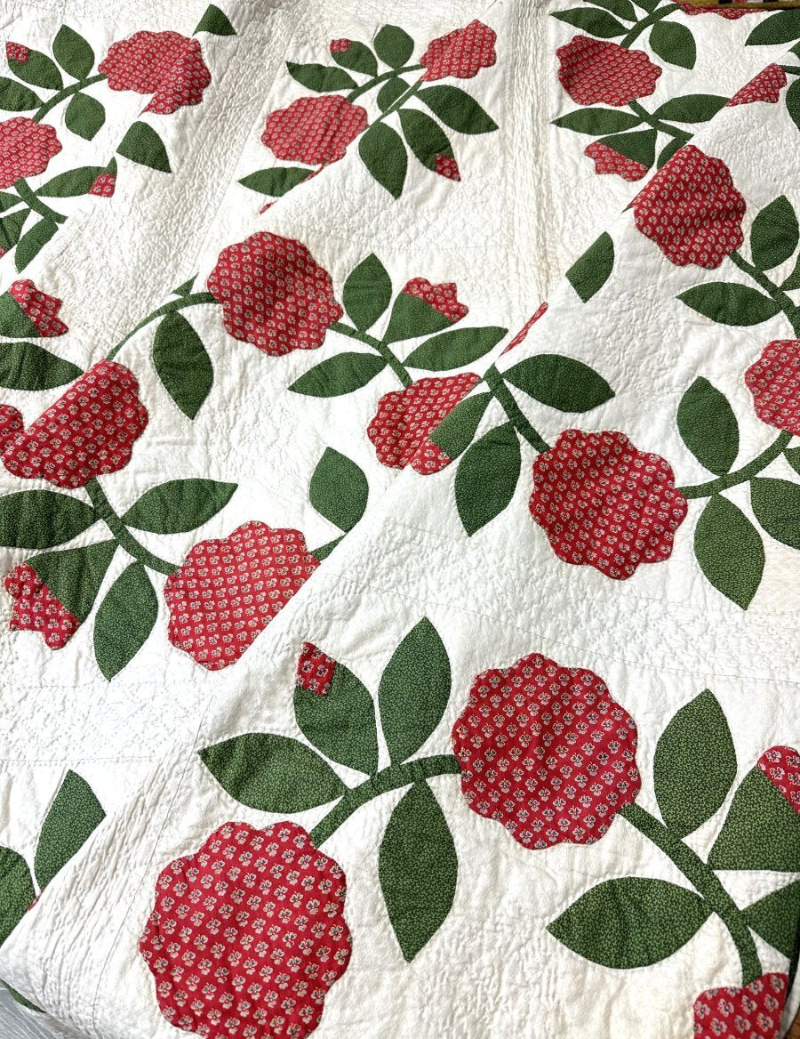 Important! c 1840-50s Album Wreath QUILT Applique Antique Red Green New Jersey