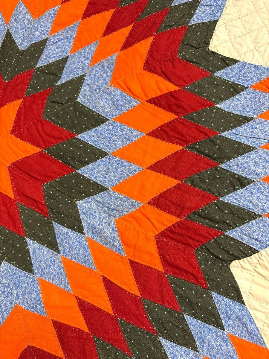 Glowing! PA c 1890s Blazing Star QUILT Antique Cheddar Lancaster Blue
