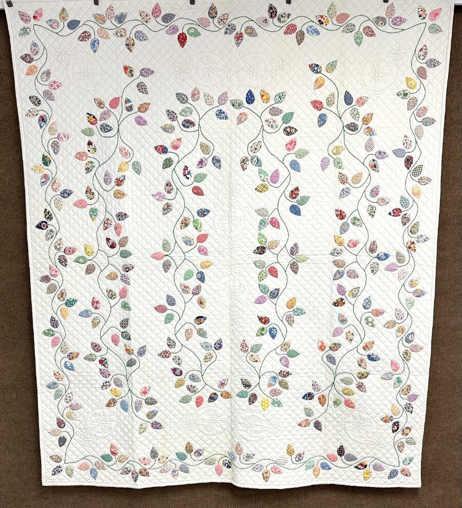 Show Stopper!  PA c 1930s Autumn Leaf Applique QUILT Vintage Elaborate BEST