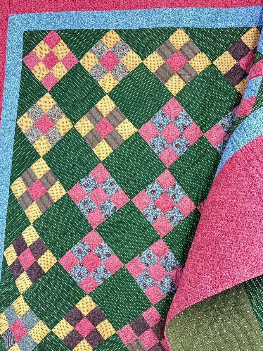 Rich! c 1880-90s PA Nine Patch QUILT  Antique Crisp Large Size