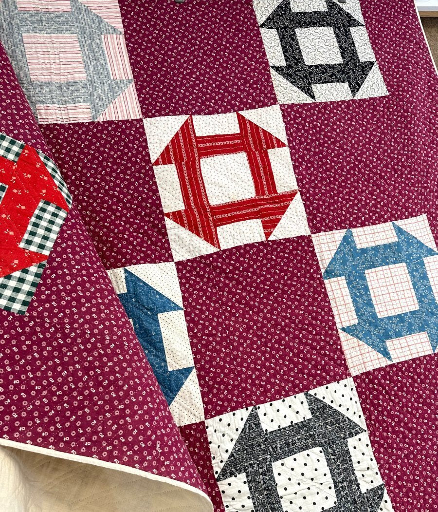 Farmhouse PA c 1900 Monkey Wrench QUILT Antique Cranberry Red