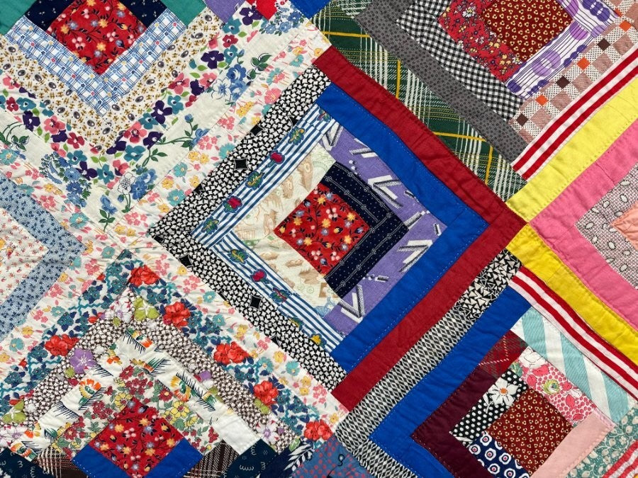 Spectacular! PA Log Cabin QUILT Vintage w/note Elmer & Mamie Geberich 1930