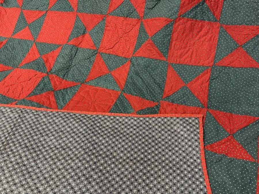 BEST of BEST c 1890-1900 PA Touching Stars QUILT Antique Red Green Never Used!