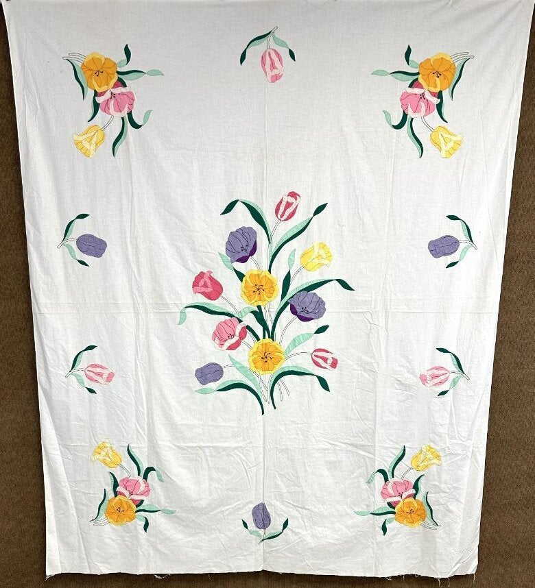 Beautiful c 1930-40s Pansy Applique QUILT Top Vintage