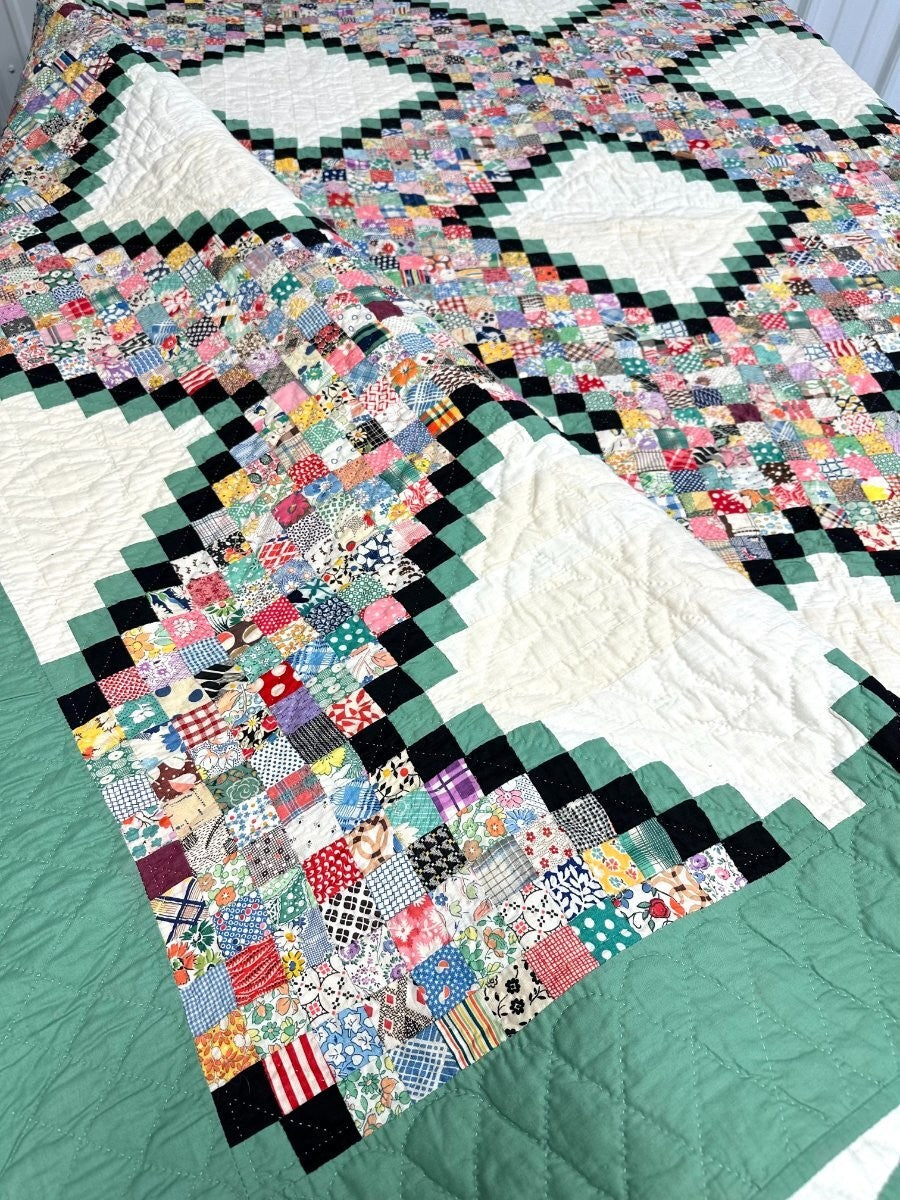 Incredible! c 1930s Postage Stamp QUILT Vintage Jewel Box Thousands pcs