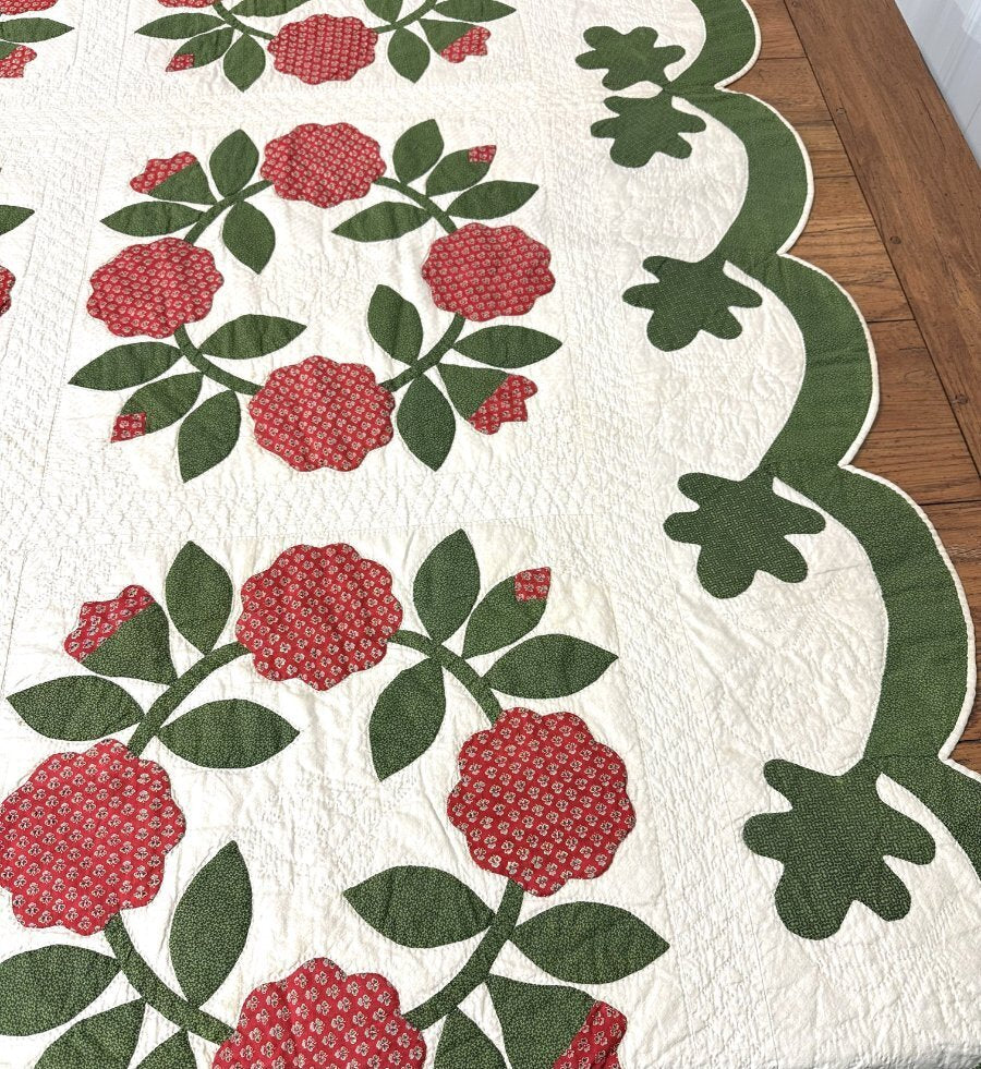 Important! c 1840-50s Album Wreath QUILT Applique Antique Red Green New Jersey