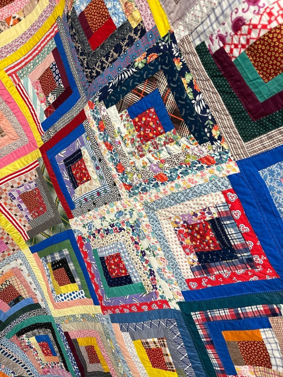 Spectacular! PA Log Cabin QUILT Vintage w/note Elmer & Mamie Geberich 1930