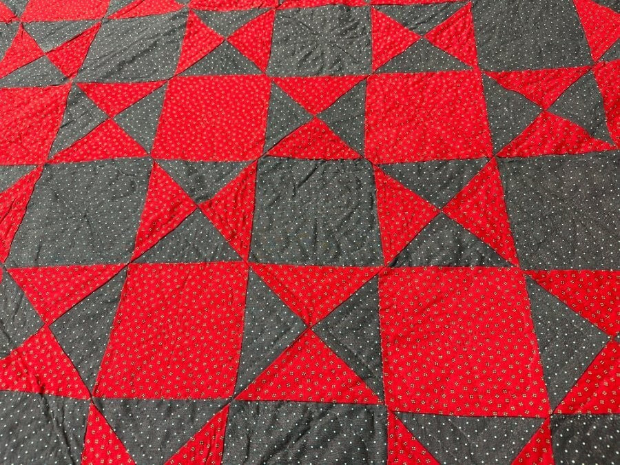 BEST of BEST c 1890-1900 PA Touching Stars QUILT Antique Red Green Never Used!