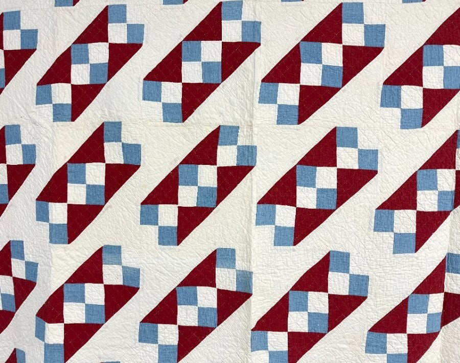 Americana! PA c 1900-20s Jacob's Ladder QUILT Mennonite Red White Blue