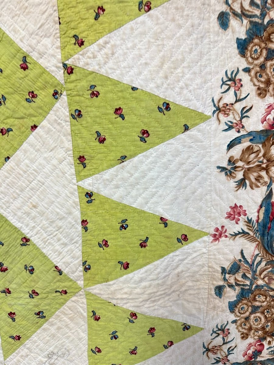 Important  Broderie Perse Chintz QUILT Signed Ruthana Needles 1841 Museum Find