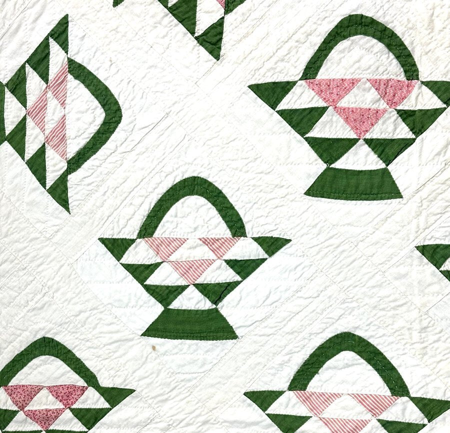 Graphic! c 1890-1900 PA Basket QUILT Antique   Vining Border