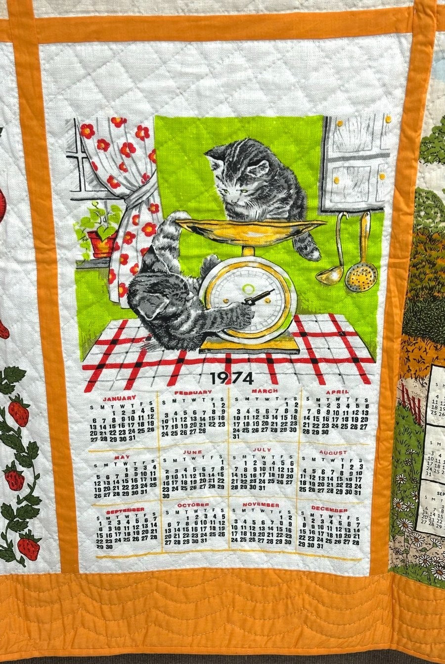 Retro! Vintage Calendar Tea Towel QUILT Cheddar Berk's County PA