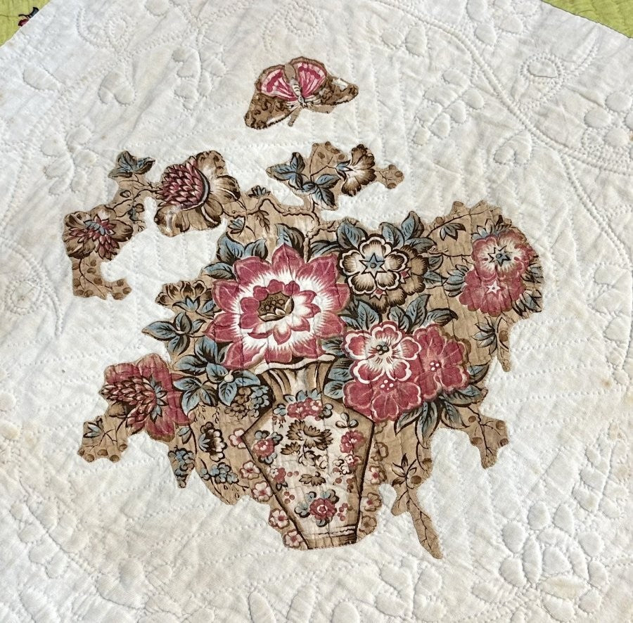 Important  Broderie Perse Chintz QUILT Signed Ruthana Needles 1841 Museum Find
