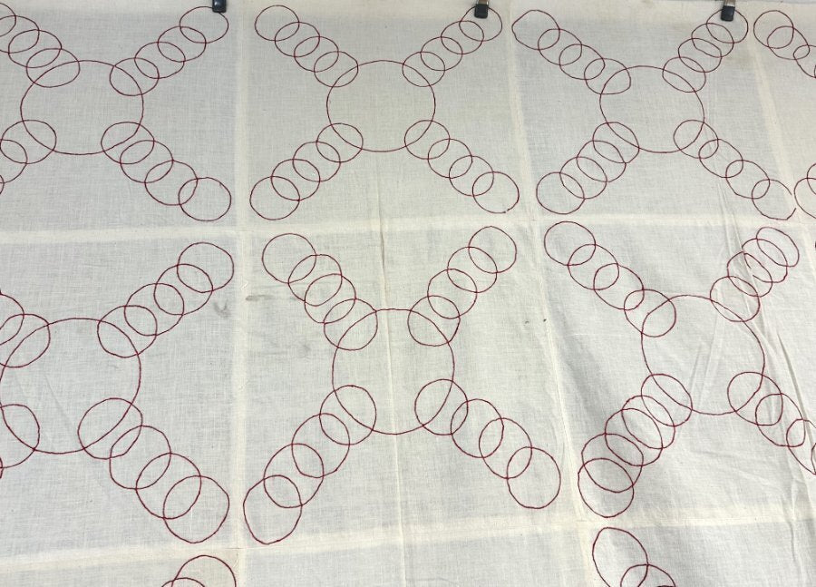 RARE Dated 1916 PA Redwork Interlocking Rings QUILT Top Antique