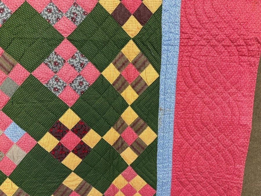 Rich! c 1880-90s PA Nine Patch QUILT  Antique Crisp Large Size