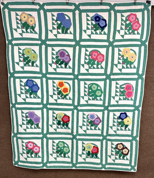 Beautiful! c 1930s Flower Baskets QUILT Vintage Garden Maze