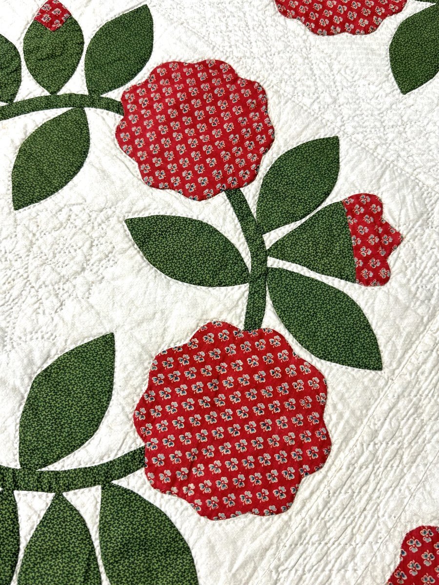 Important! c 1840-50s Album Wreath QUILT Applique Antique Red Green New Jersey