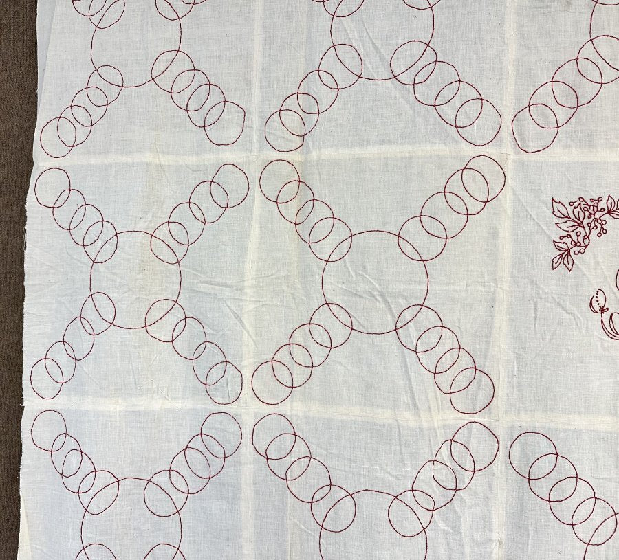 RARE Dated 1916 PA Redwork Interlocking Rings QUILT Top Antique
