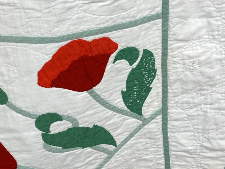 Gorgeous! Dated 1935 Red Poppy QUILT Applique Vintage Signed Mother