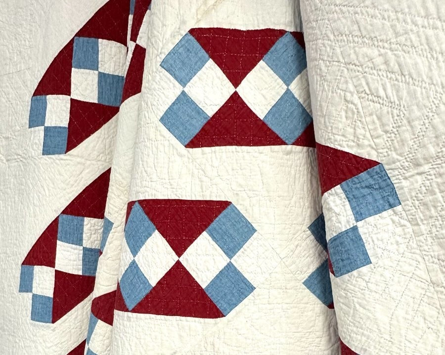 Americana! PA c 1900-20s Jacob's Ladder QUILT Mennonite Red White Blue