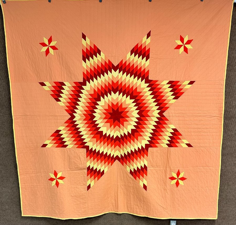 Glowing! PA c 1900s Lone Star QUILT Vintage Satellites Mennonite Lancaster Co