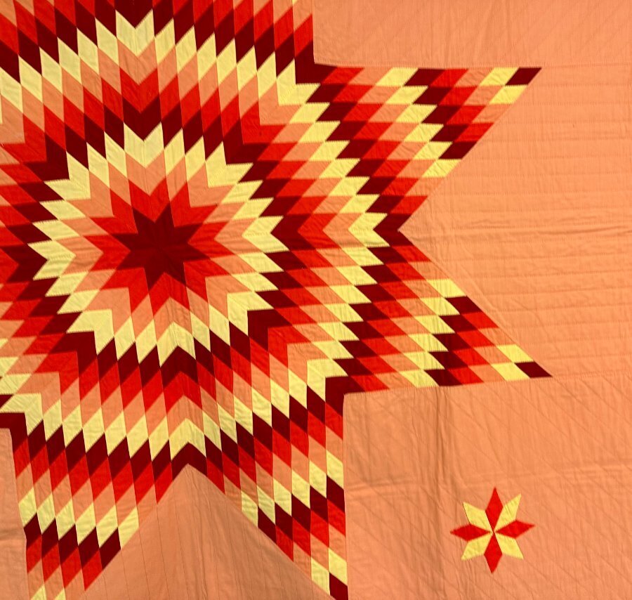 Glowing! PA c 1900s Lone Star QUILT Vintage Satellites Mennonite Lancaster Co