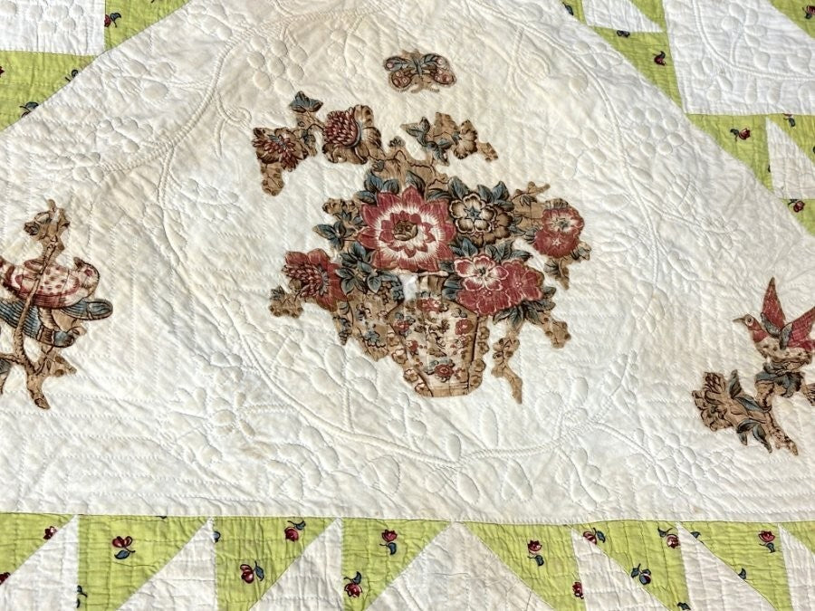 Important  Broderie Perse Chintz QUILT Signed Ruthana Needles 1841 Museum Find