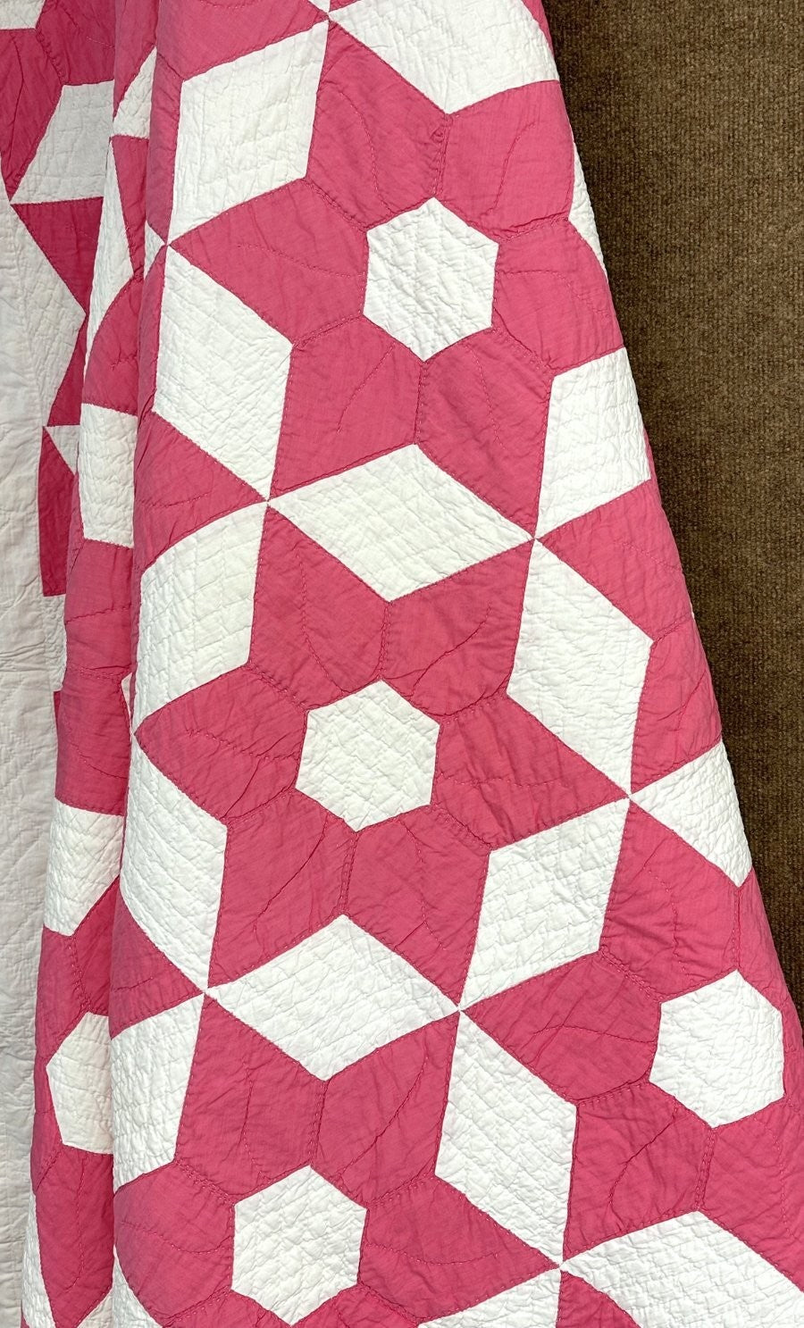 Pink & White! c 1930s PA Touching Stars QUILT Vintage