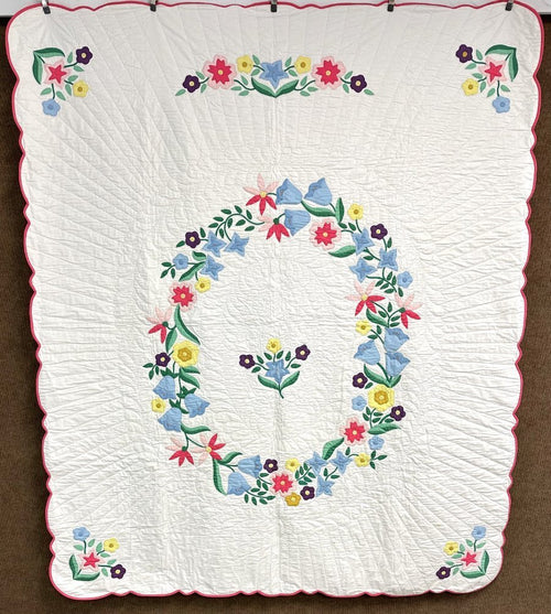 Beautiful! c 1930-40s Floral APPLIQUE Quilt Vintage Never Used!