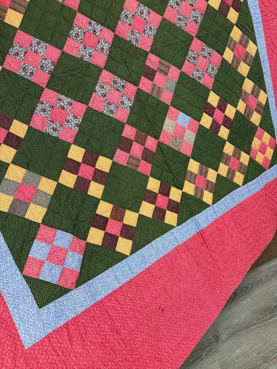 Rich! c 1880-90s PA Nine Patch QUILT  Antique Crisp Large Size