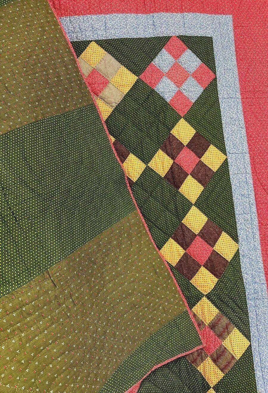 Rich! c 1880-90s PA Nine Patch QUILT  Antique Crisp Large Size