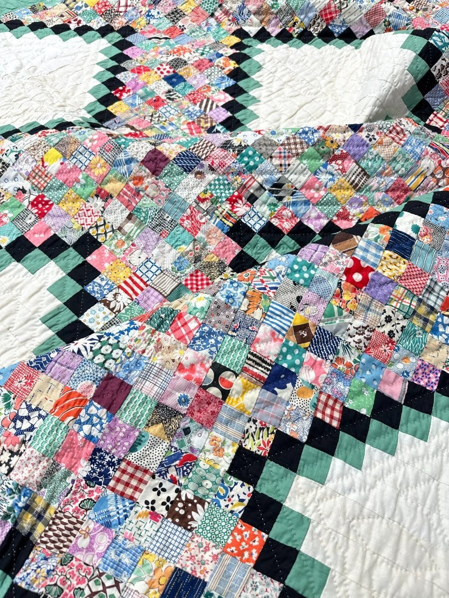 Incredible! c 1930s Postage Stamp QUILT Vintage Jewel Box Thousands pcs