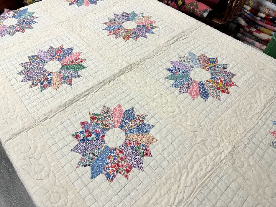 Feedsacks! c 1930s Sunflower Applique QUILT   Vintage Never Used!