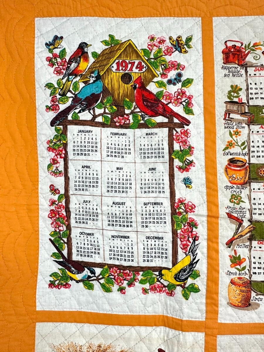 Retro! Vintage Calendar Tea Towel QUILT Cheddar Berk's County PA