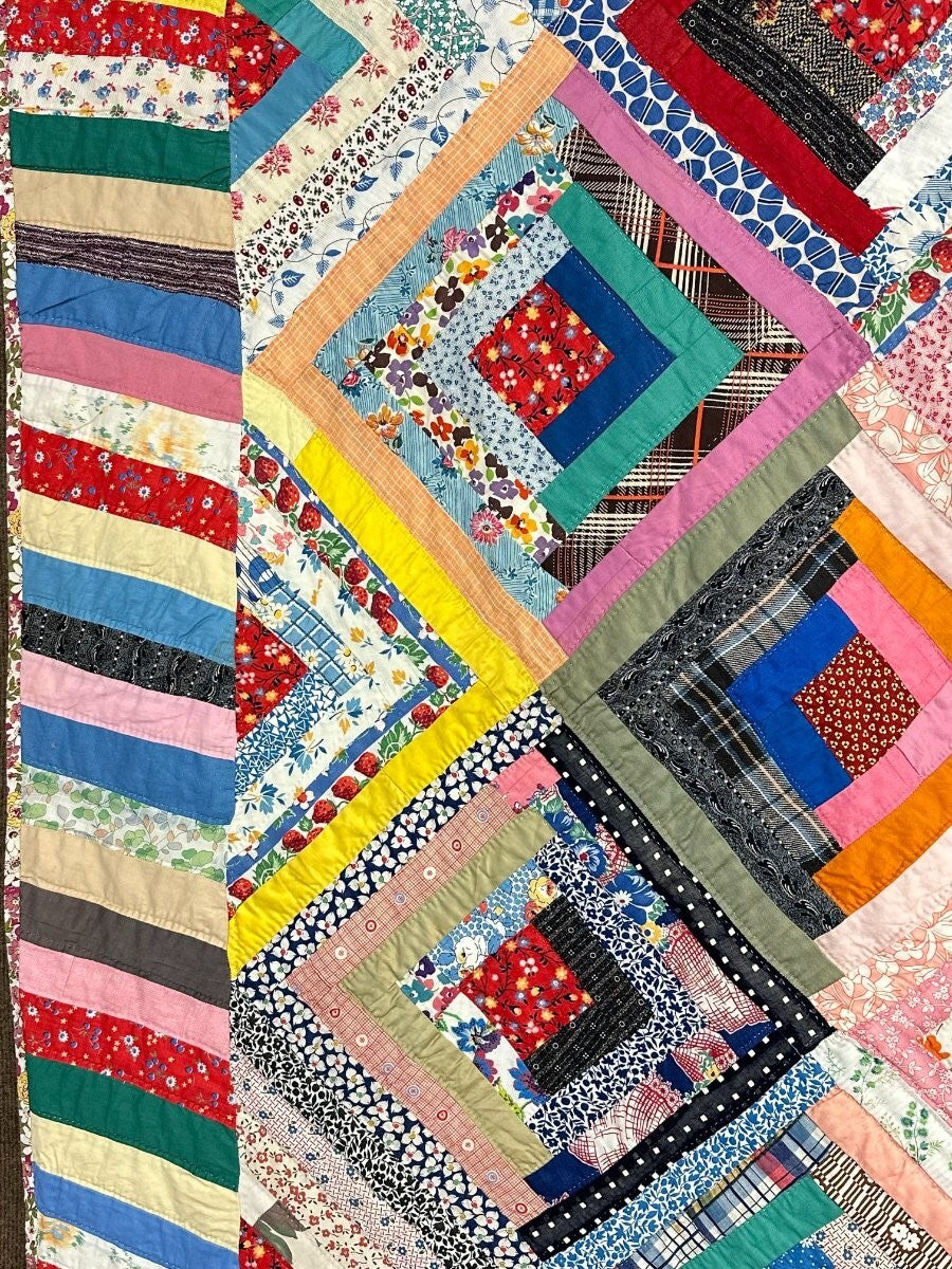 Spectacular! PA Log Cabin QUILT Vintage w/note Elmer & Mamie Geberich 1930