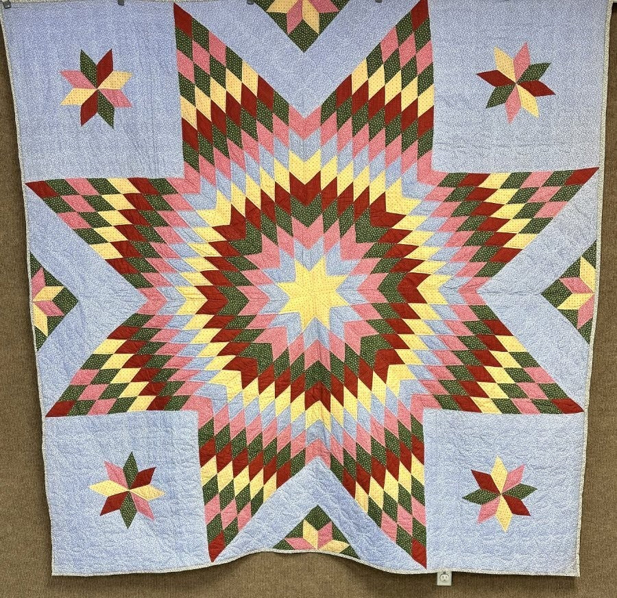 Show Stopper! PA c 1870-80s Blazing Star QUILT Antique Lancaster Blue