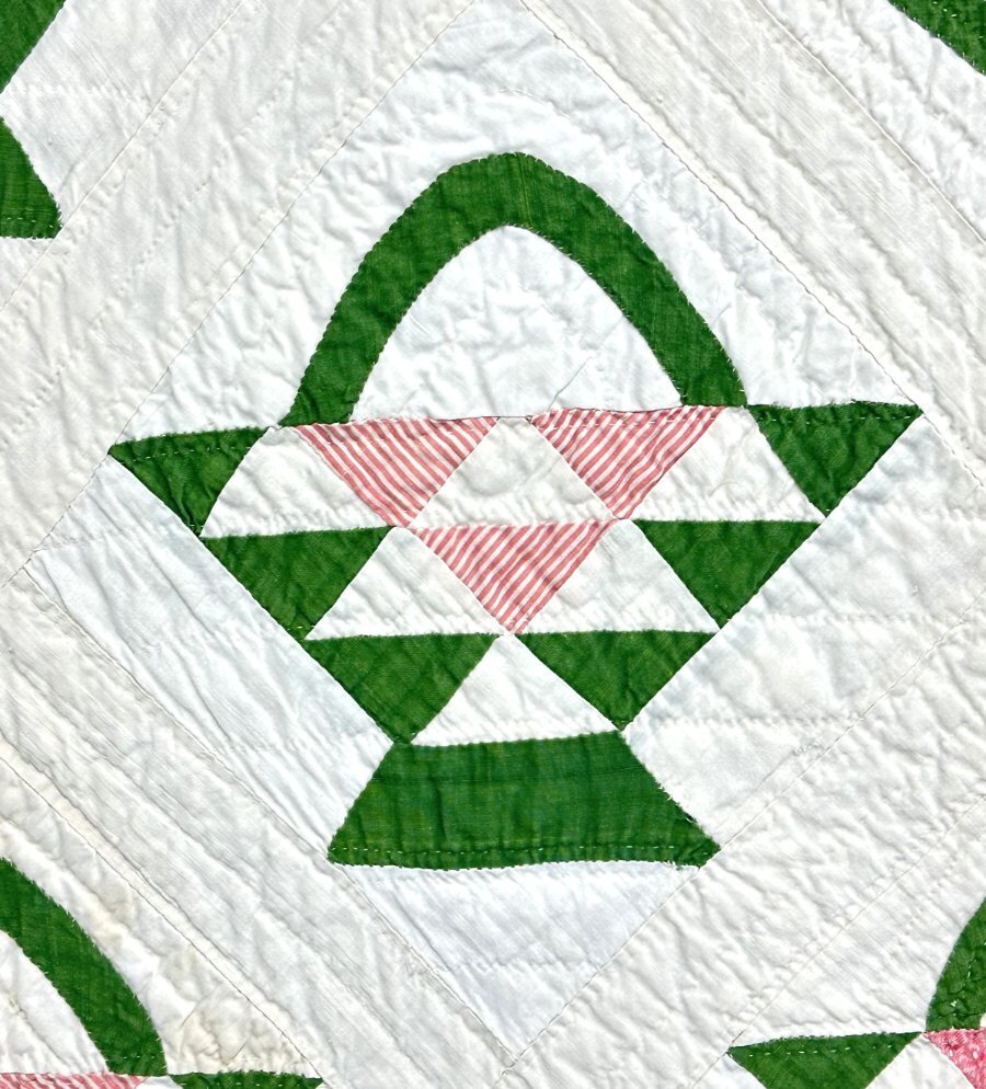 Graphic! c 1890-1900 PA Basket QUILT Antique   Vining Border