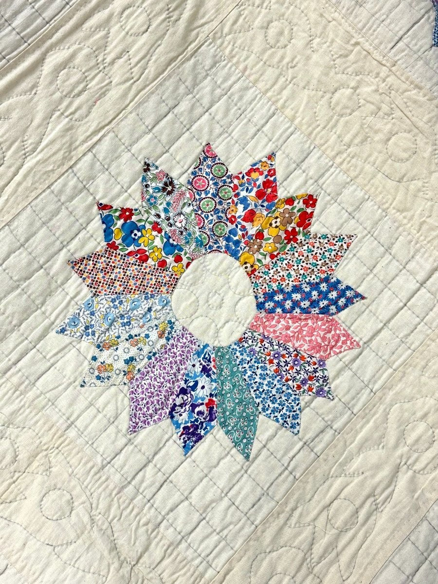 Feedsacks! c 1930s Sunflower Applique QUILT   Vintage Never Used!