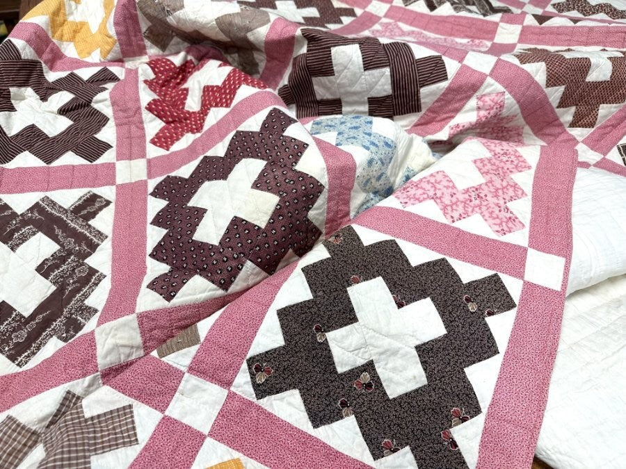 Early! c 1850-60s PA Album QUILT Antique Fabric Sampler Lancaster County