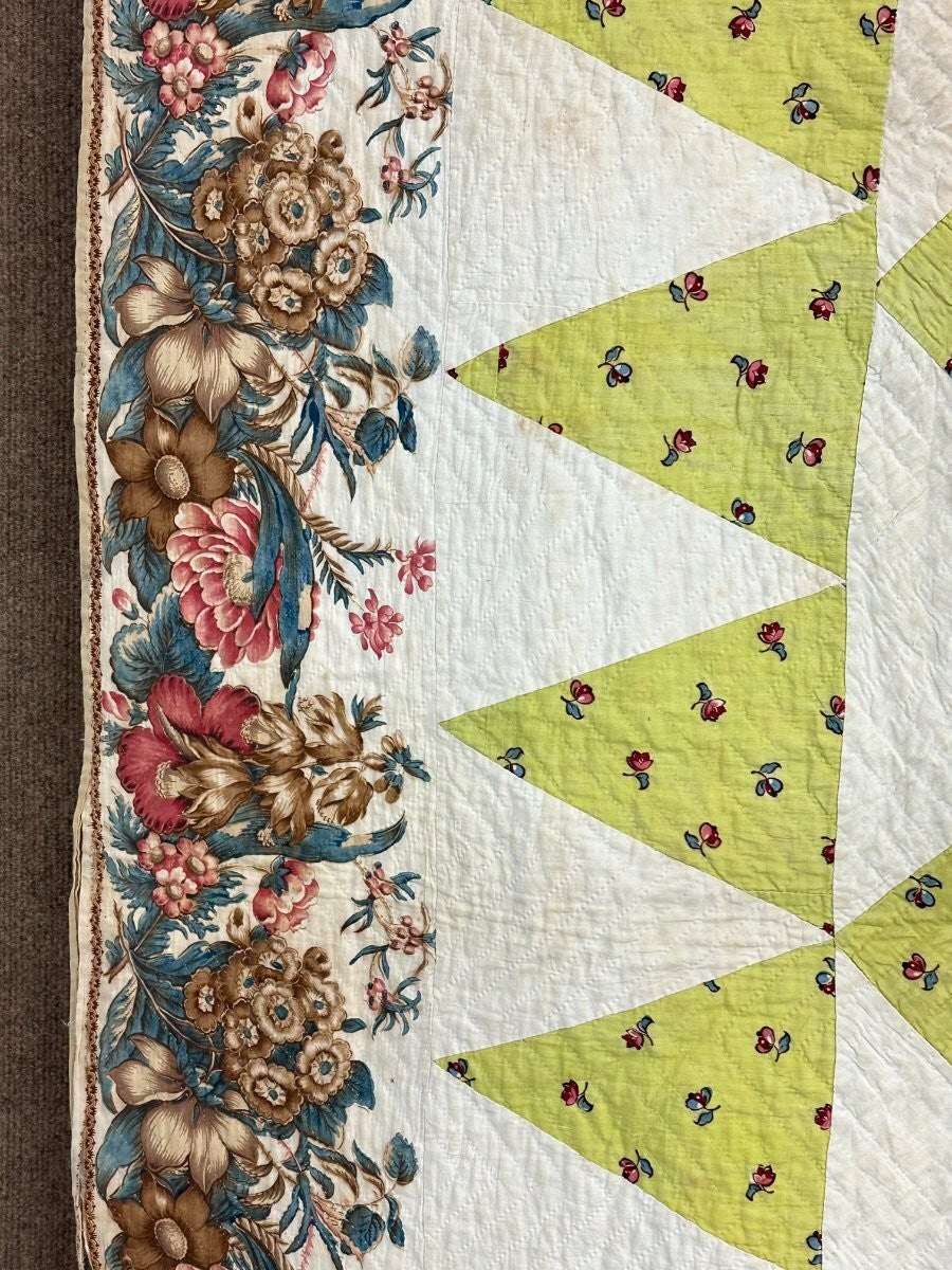 Important  Broderie Perse Chintz QUILT Signed Ruthana Needles 1841 Museum Find