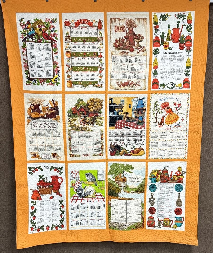 Retro! Vintage Calendar Tea Towel QUILT Cheddar Berk's County PA