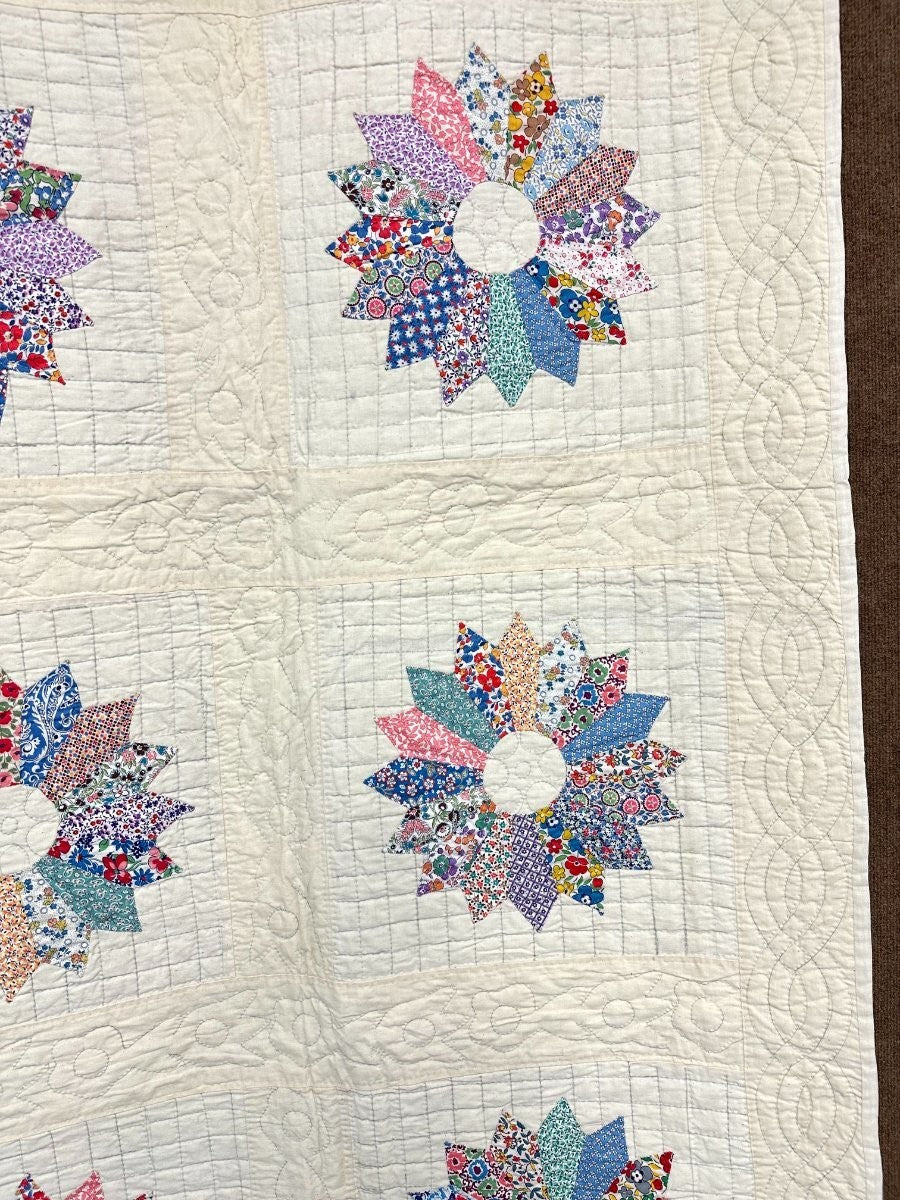 Feedsacks! c 1930s Sunflower Applique QUILT   Vintage Never Used!
