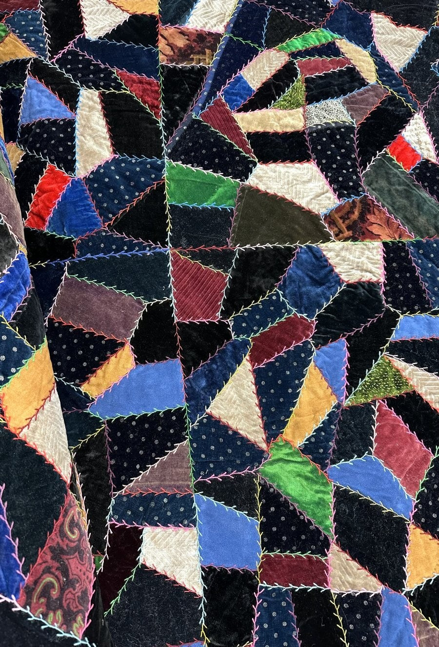Mennonite c 1900s PA Crazy QUILT Antique Velvets Lancaster County Never Used!