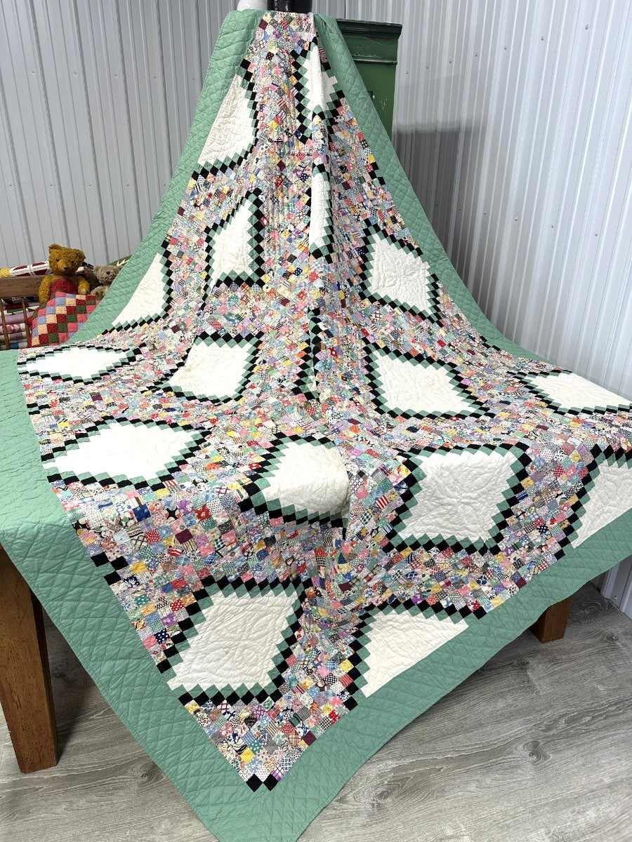 Incredible! c 1930s Postage Stamp QUILT Vintage Jewel Box Thousands pcs