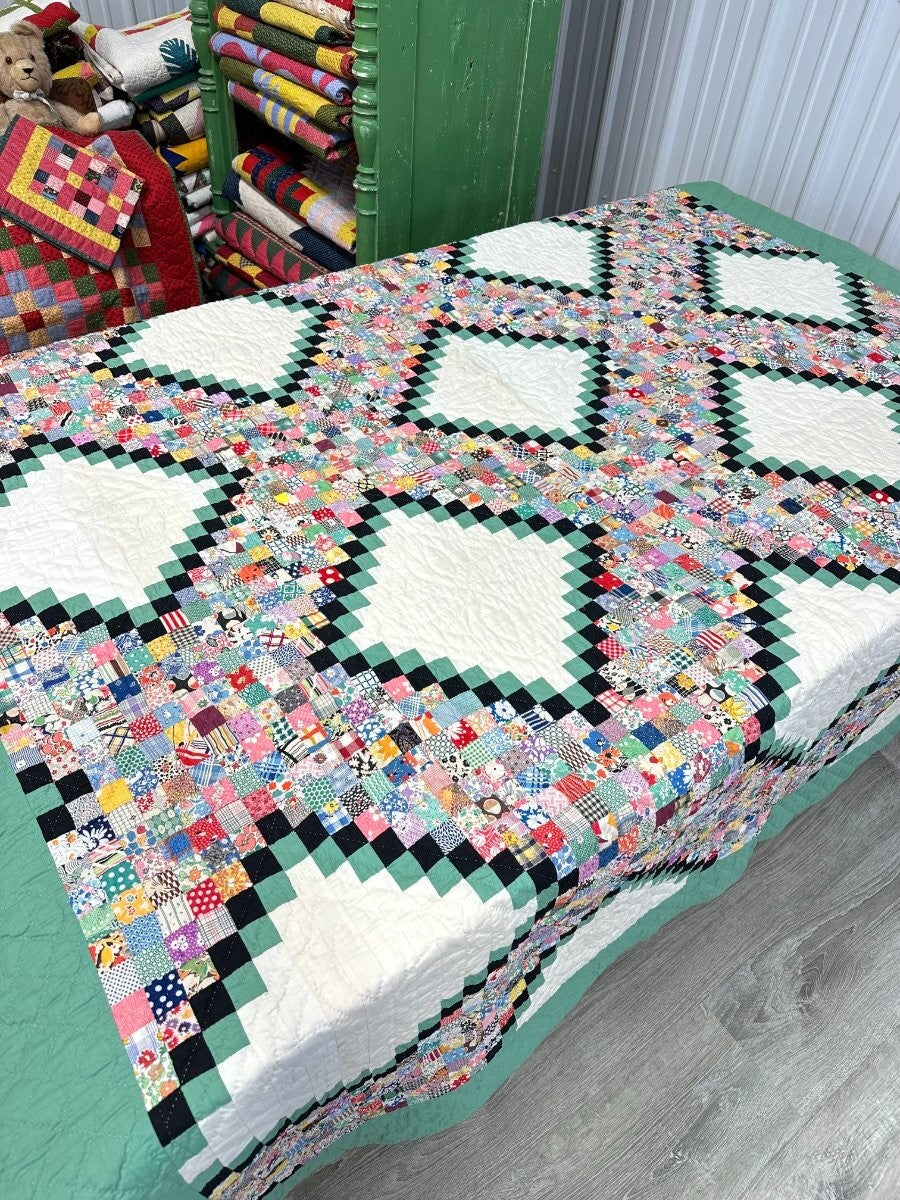 Incredible! c 1930s Postage Stamp QUILT Vintage Jewel Box Thousands pcs