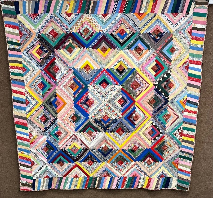 Spectacular! PA Log Cabin QUILT Vintage w/note Elmer & Mamie Geberich 1930