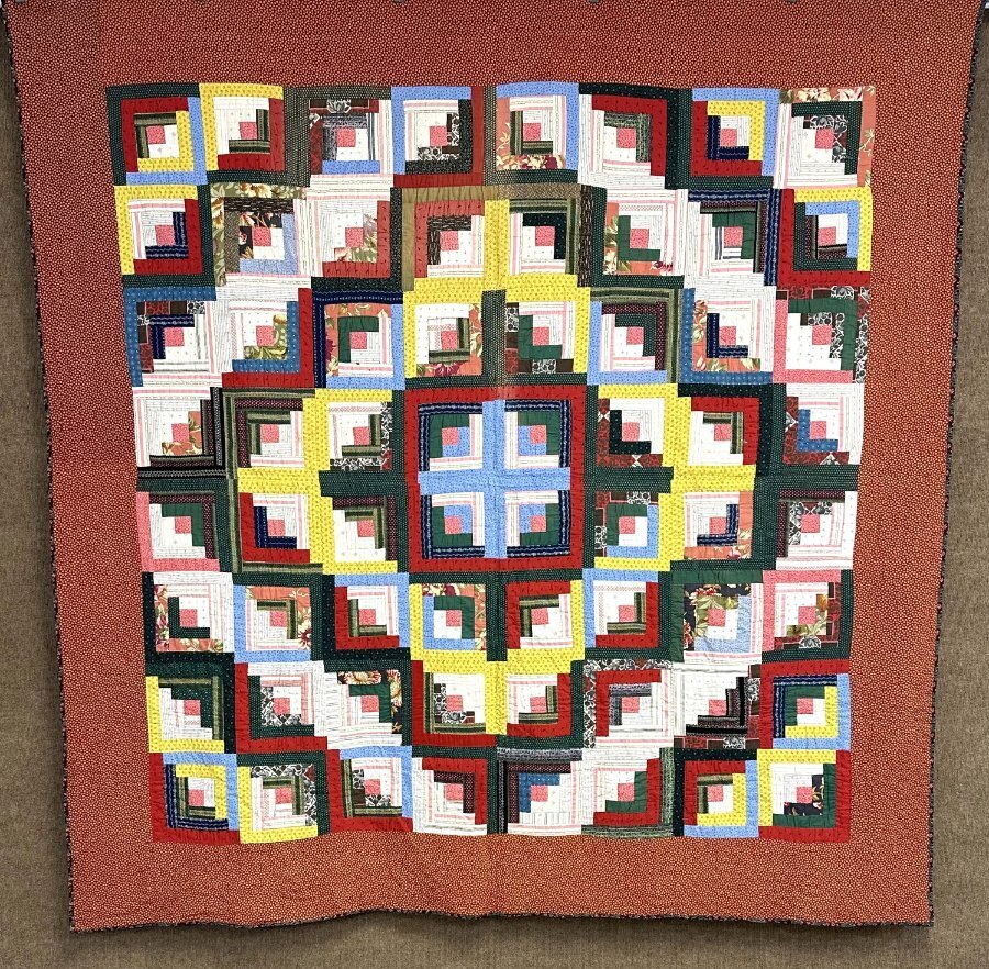 GRAPHIC  c 1890-1900 PA Log Cabin QUILT Antique Barn Raising!