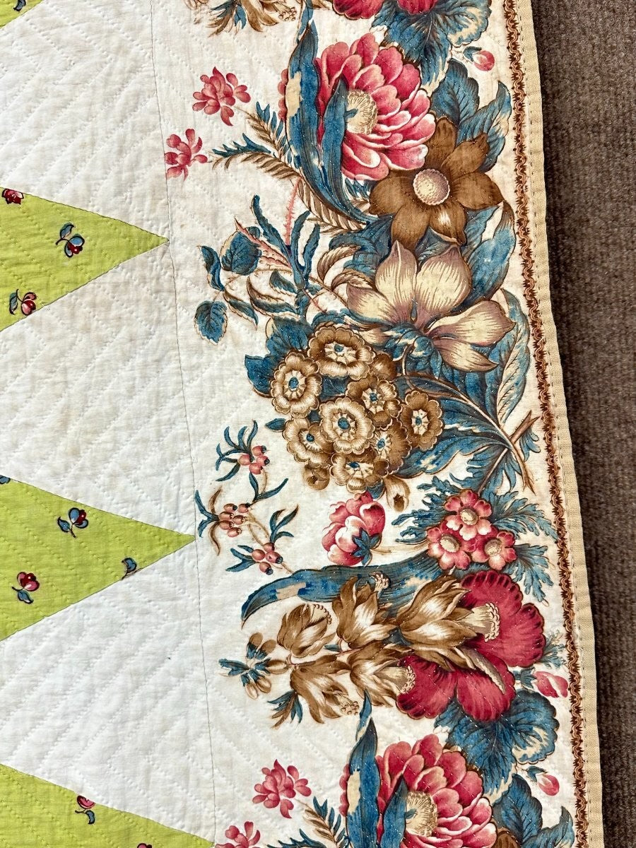 Important  Broderie Perse Chintz QUILT Signed Ruthana Needles 1841 Museum Find