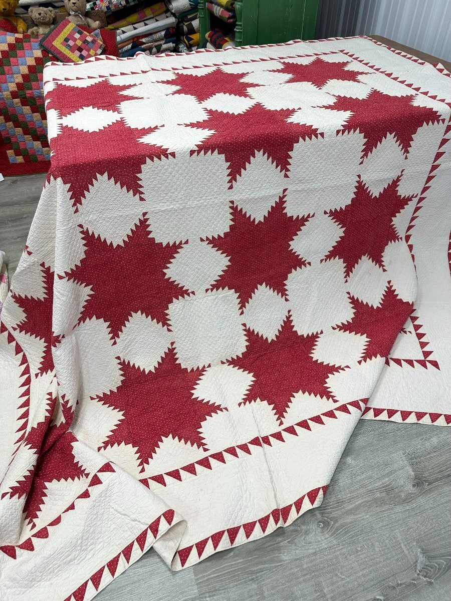 Important c 1840-40s Feathered Star QUILT Antique Masterpiece!